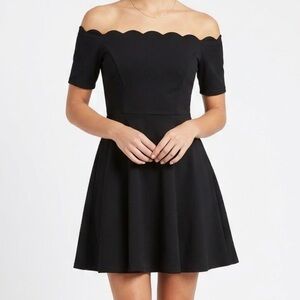 Nine Britton Black Scallop Off-Shoulder Mini Dress
